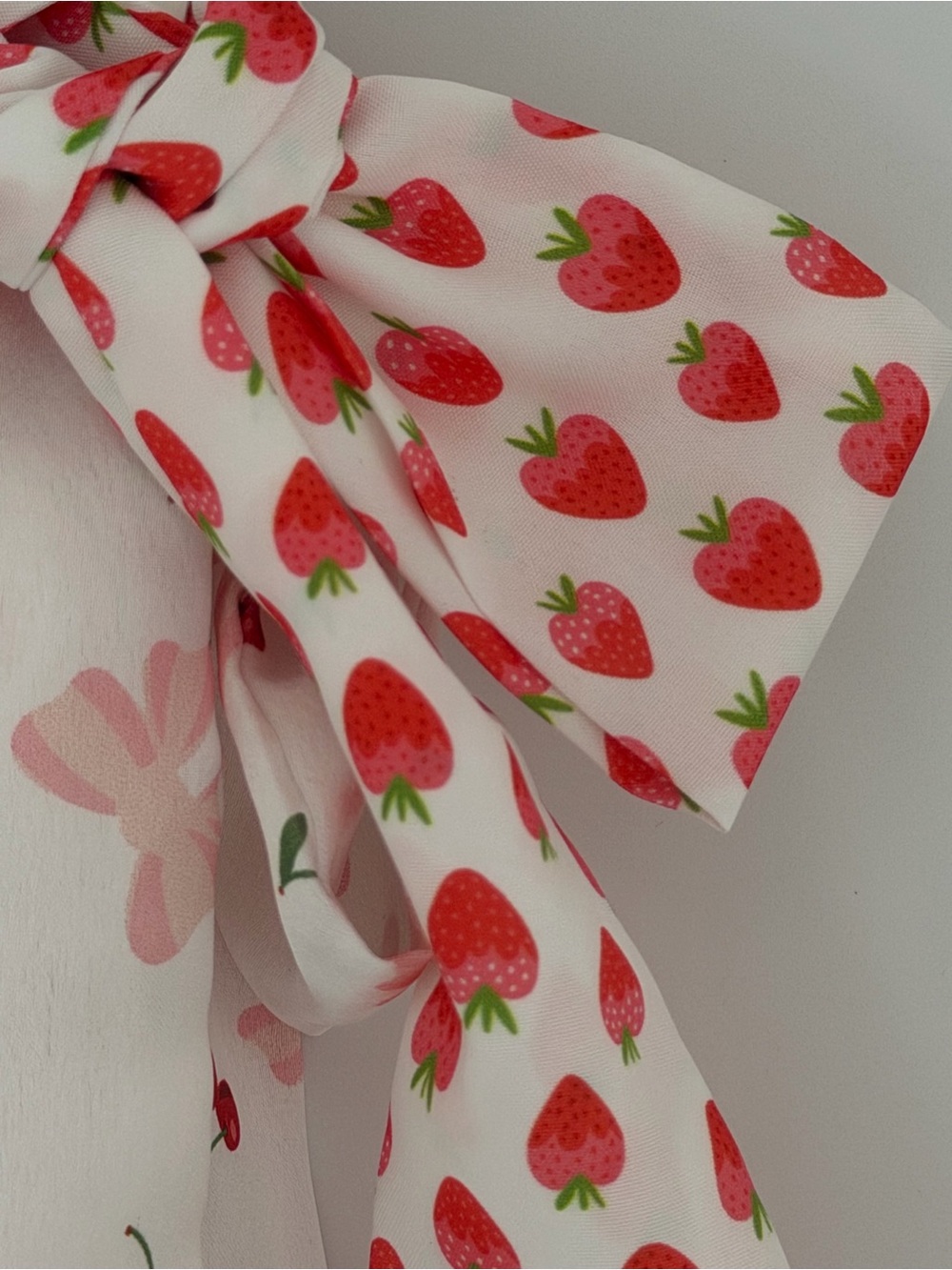 Set of 2 Fashion Scarves Strawberries Cherries Pink Bows - Picture 2 of 5